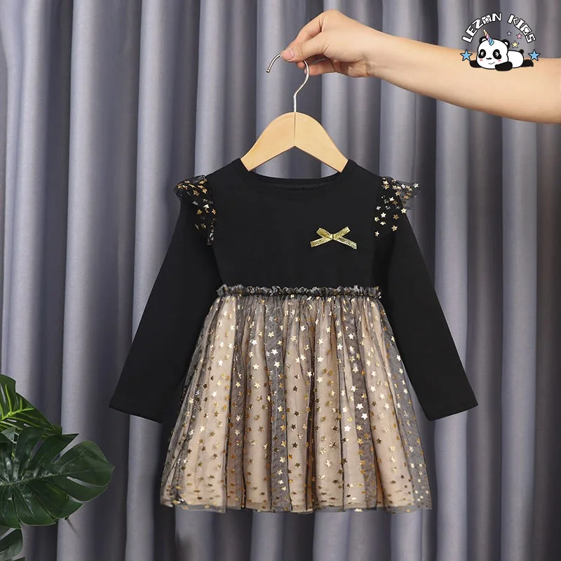 LEZONKIDS - New Fashion Long Sleeve Children Girldress Latest Style Fashion Thick Frock Design Children Girl Dress